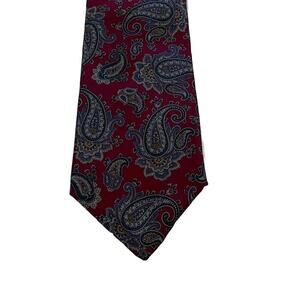 Windsor Burgundy & Navy Paisley Print Silk Tie, 59" Long, Classic, Y2K